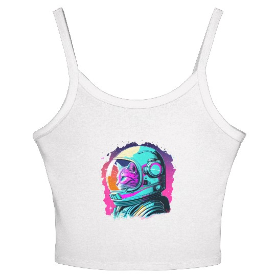 Aesthetic Vaporwave Space Cat 80s 90s Astronaut Women's Spaghetti Strap Tank Top