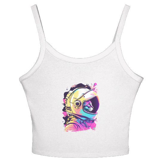 Aesthetic Vaporwave Space Cat 80s 90s Astronaut Women's Spaghetti Strap Tank Top