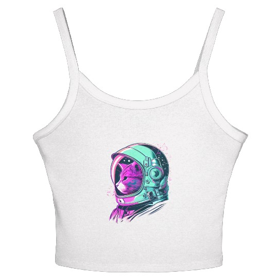 Aesthetic Vaporwave Space Cat 80s 90s Astronaut Women's Spaghetti Strap Tank Top
