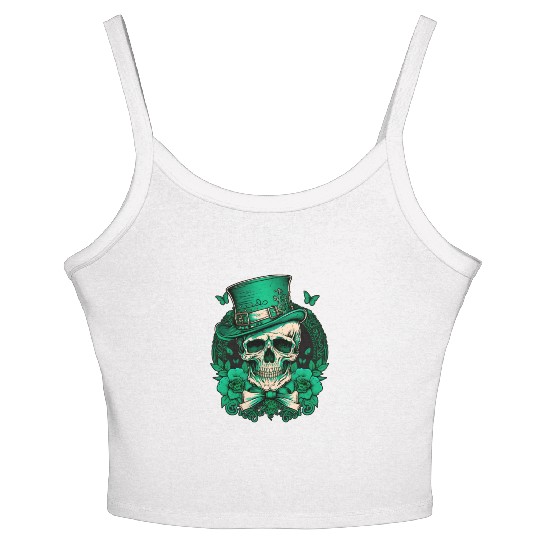 Sugar Skull Saint Patricks Day of Dead Women's Spaghetti Strap Tank Top