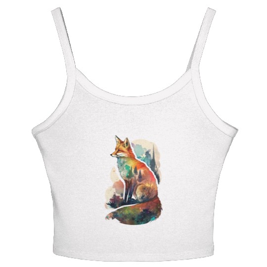 Fox watercolor woodland forest animal wild animal Women's Spaghetti Strap Tank Top