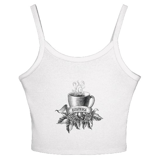 Death Before Decaf Line Art Women's Spaghetti Strap Tank Top