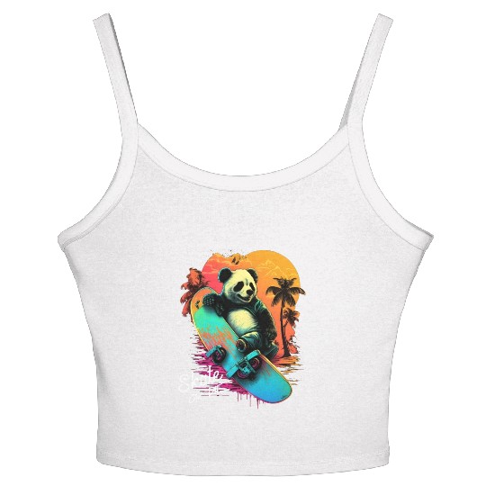 Cool Retro Panda Skateboard Neon Gift Women's Spaghetti Strap Tank Top