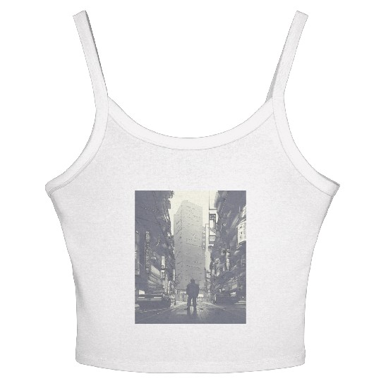 Future city person cyberpunk vaporwave neon lights Women's Spaghetti Strap Tank Top