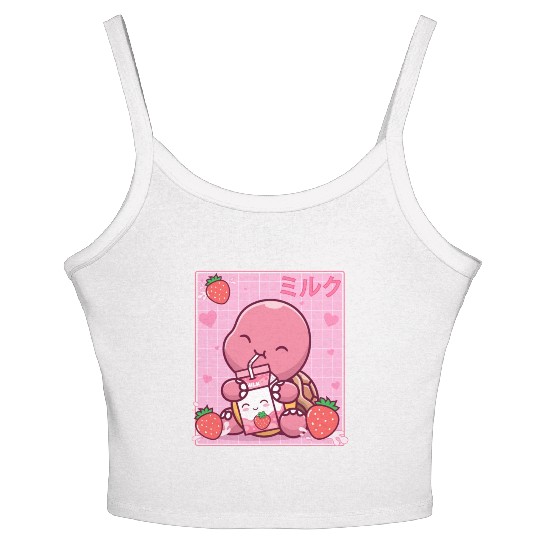 Kawaii Turtle Lover Strawberry Milk Shake Otaku Women's Spaghetti Strap Tank Top
