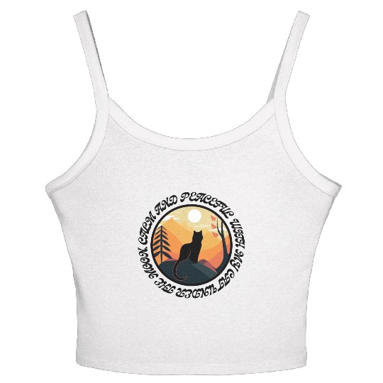 Calm and peaceful with my cat under the moon Women's Spaghetti Strap Tank Top