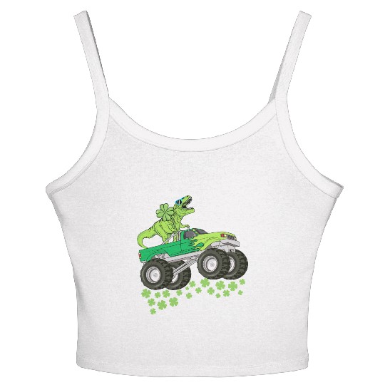 St Patricks Day Dinosaur T Rex Monster Truck Women's Spaghetti Strap Tank Top