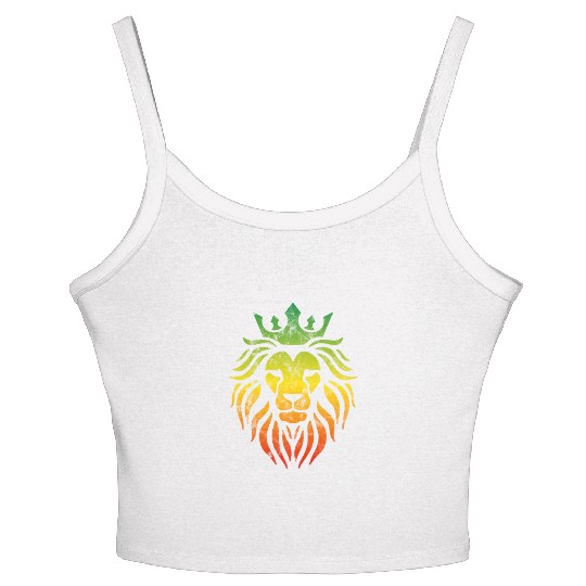 Lion Of Judah With Crown In Rastafarian Color Women's Spaghetti Strap Tank Top