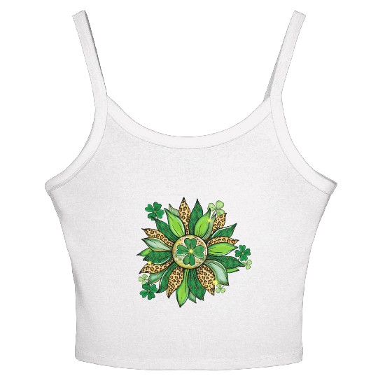 Sunflower Green With Leopard Women's Spaghetti Strap Tank Top