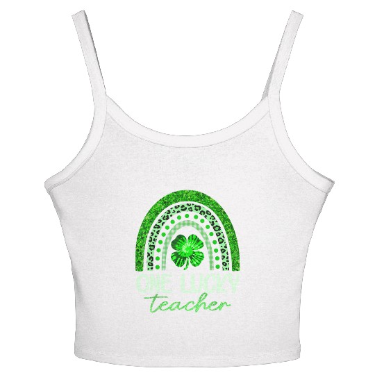 One Lucky Teacher, Rainbow Shamrock Green Clover Women's Spaghetti Strap Tank Top