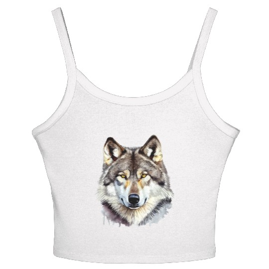 Watercolor Grey Wolf Portrait Women's Spaghetti Strap Tank Top