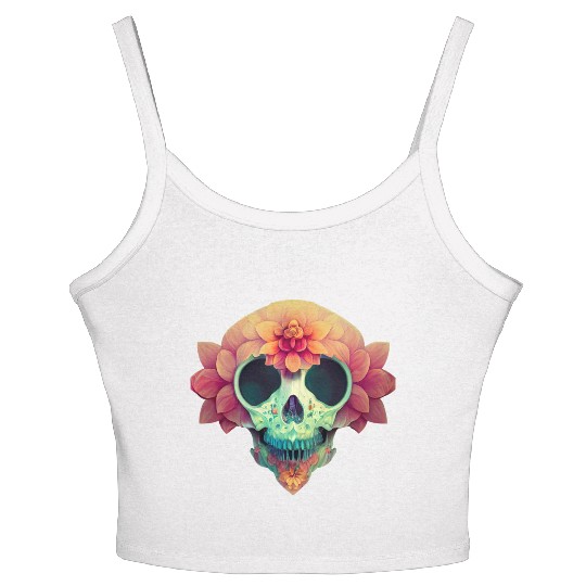 Floral Skull Candy Women's Spaghetti Strap Tank Top