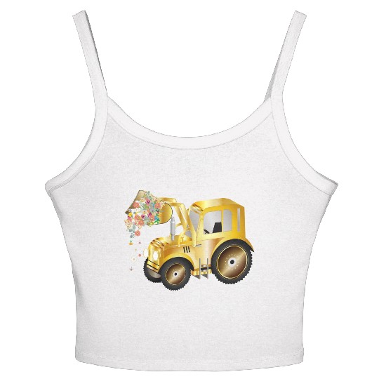 Tractor front loader with blossom flowers Women's Spaghetti Strap Tank Top