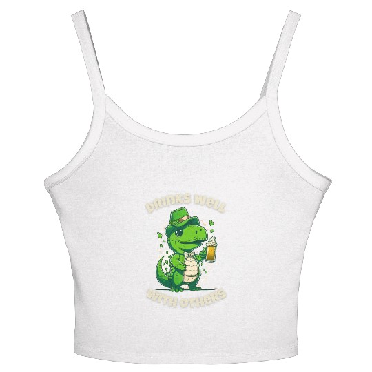 Drinks well with others st patrick's day Dinosaur Women's Spaghetti Strap Tank Top