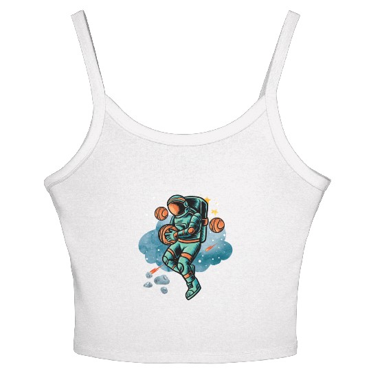 Blue and Orange Illustrated Astronaut Galaxy Women's Spaghetti Strap Tank Top
