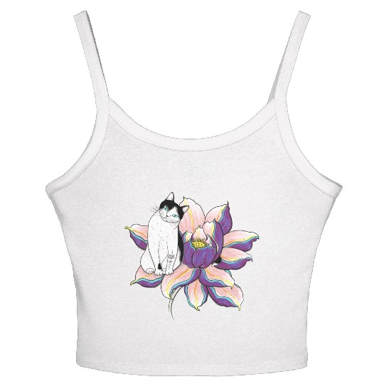Lotus Cat Women's Spaghetti Strap Tank Top