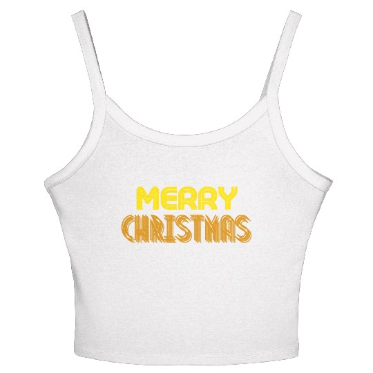 Merry Christmas Yellow Neon Colors Women's Spaghetti Strap Tank Top