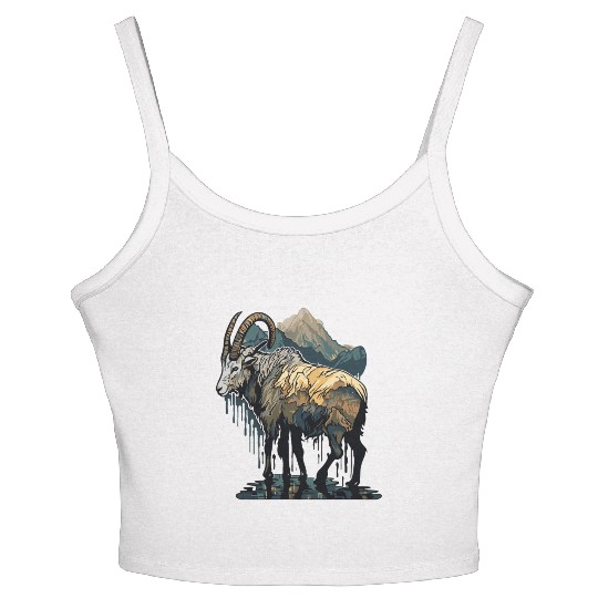 a mountain goat lives in the mountains Women's Spaghetti Strap Tank Top