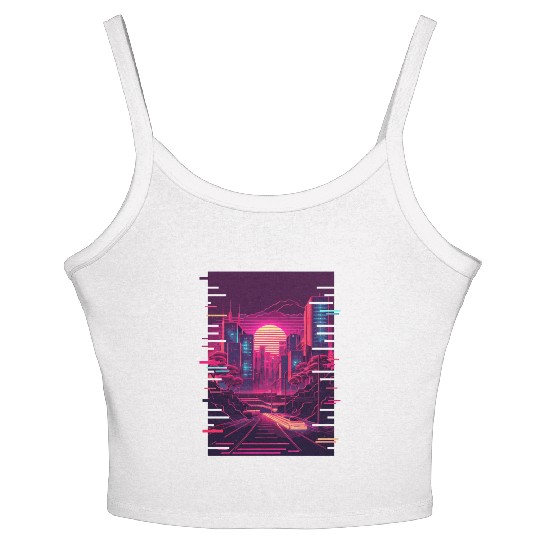 Japanese Vaporwave City Tokyo Urban Futurism Aesth Women's Spaghetti Strap Tank Top