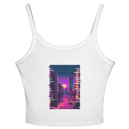 Japanese City Indie Aesthetic Glitch Art 80s 90s V Women's Spaghetti Strap Tank Top