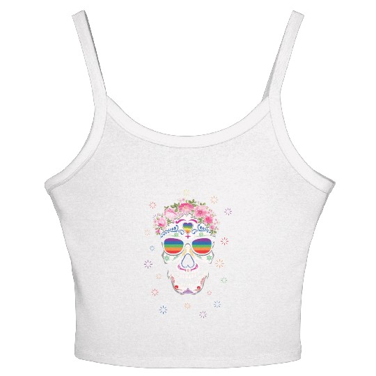 Rainbow Dia De Los Muertos LGBTQ LGBT Pride Month Women's Spaghetti Strap Tank Top