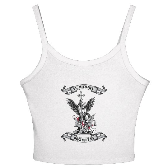 Archangel Saint Michael Protect Us Defend Us Long Women's Spaghetti Strap Tank Top
