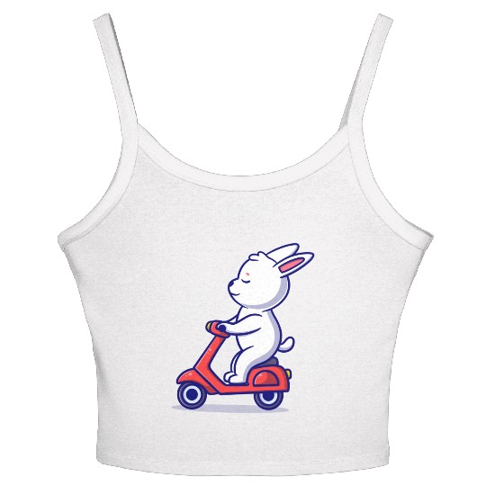 Cute bunny riding scooter icon illustration Women's Spaghetti Strap Tank Top