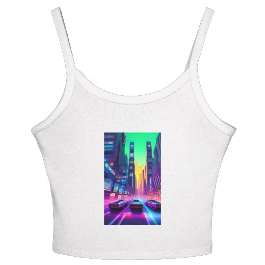 Future City Cyber Cyberpunk Scifi Design Women's Spaghetti Strap Tank Top