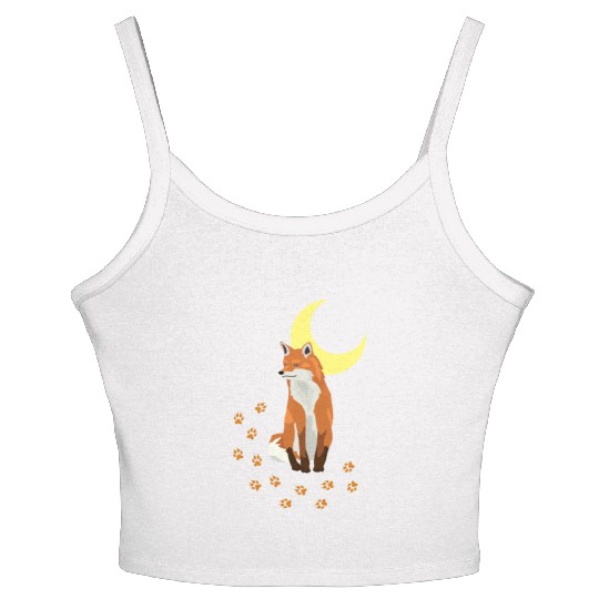 Fox & Paw Under A Moon Women's Spaghetti Strap Tank Top Gifts For Fox Lover
