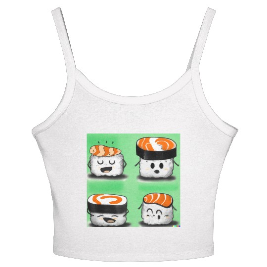 Happy Cheerful Sushi I Love Sushi Design Women's Spaghetti Strap Tank Top