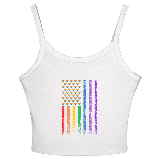 American Flag Rainbow Heart Decor LGBT Pride Month Women's Spaghetti Strap Tank Top