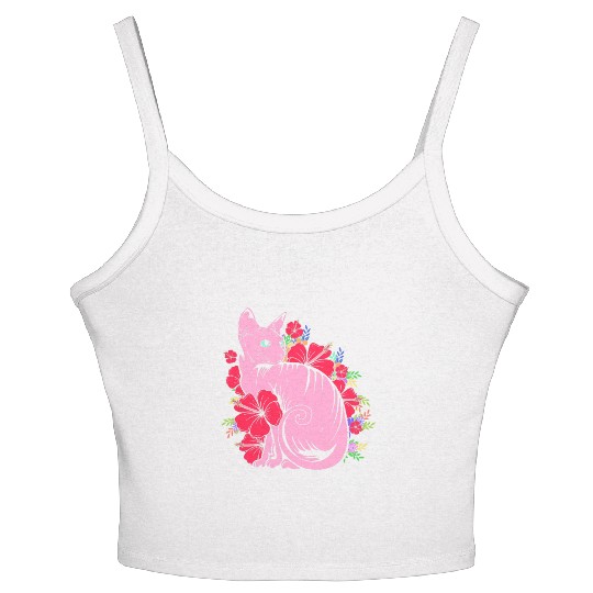 Cat Owner Pet Kitten Sphynx Cat With Flowers Women's Spaghetti Strap Tank Top
