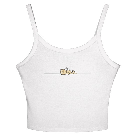 Funny cat with seagull Women's Spaghetti Strap Tank Top