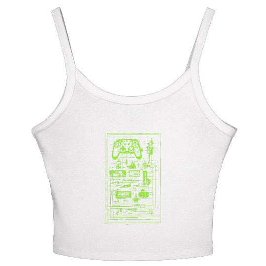Neon Green Video Game Controller Blueprint Women's Spaghetti Strap Tank Top