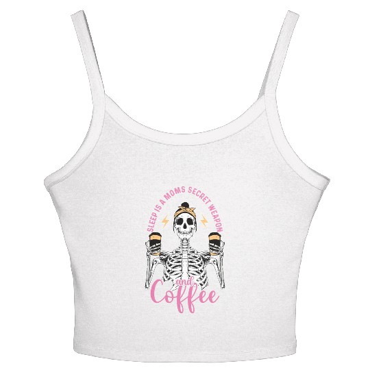 Skeleton Drink Tired Mom needs Coffee Women's Spaghetti Strap Tank Top