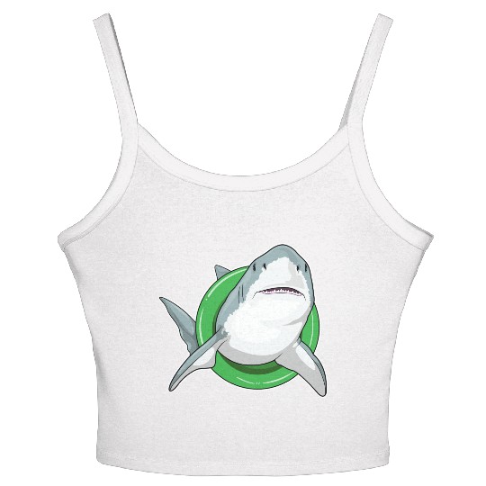 Shark Swimming Lifebuoy Women's Spaghetti Strap Tank Top