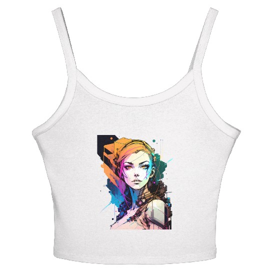 Glitch in the System A Cyberpunk Girl Illustrated Women's Spaghetti Strap Tank Top