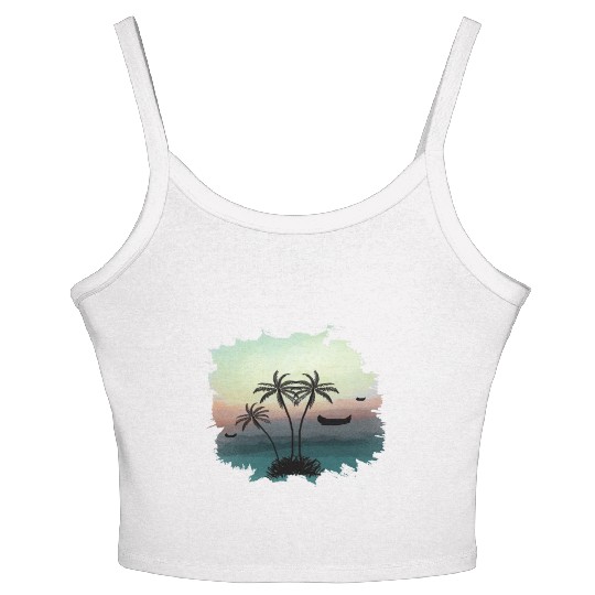 Beach Sunset Watercolor Design Sublimation Art 3 Women's Spaghetti Strap Tank Top