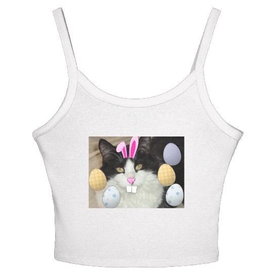 Easter Bunny Cat Face Decor Women's Spaghetti Strap Tank Top