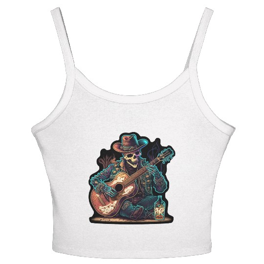 cowboy skeleton play guitar Women's Spaghetti Strap Tank Top