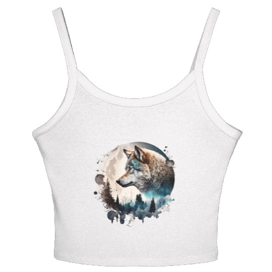 Wolf Moonlight Forest Wild Werewolf Watercolor Women's Spaghetti Strap Tank Top