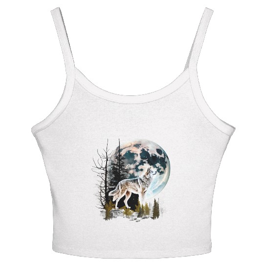 Wolf Moonlight Forest Wild Werewolf Watercolor 2 Women's Spaghetti Strap Tank Top