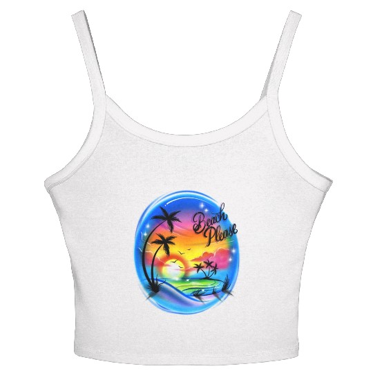 Beach Please Airbrush Colorful Women's Spaghetti Strap Tank Top