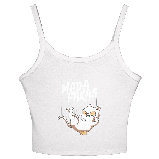 Clumsy Cat I Madafakas I White Cat Women's Spaghetti Strap Tank Top