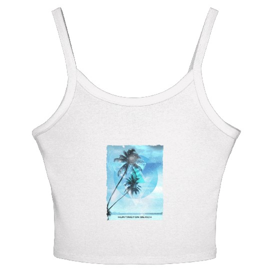 Artistic Huntington Beach California Palm Tree Women's Spaghetti Strap Tank Top
