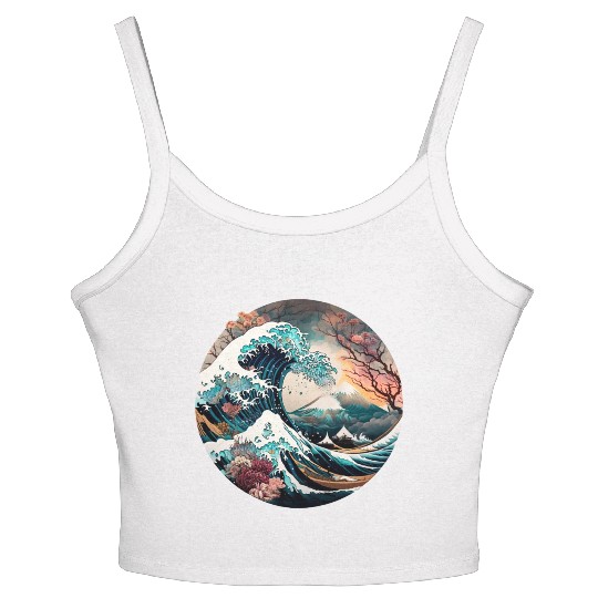 Watercolor Sea Waves Asian Art Water Nature Women's Spaghetti Strap Tank Top