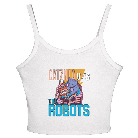 Catzilla Versus Robot Women's Spaghetti Strap Tank Top