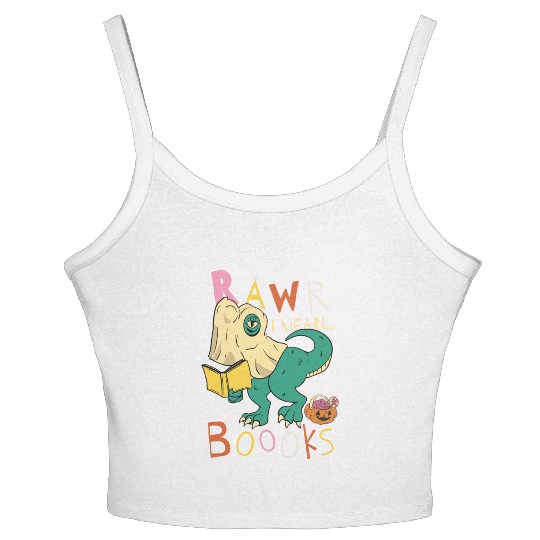 Reading Teacher Halloween T Rex Ghost Book Women's Spaghetti Strap Tank Top