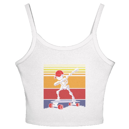 Halloween Dabbing Skeleton Skateboard Longboard Women's Spaghetti Strap Tank Top