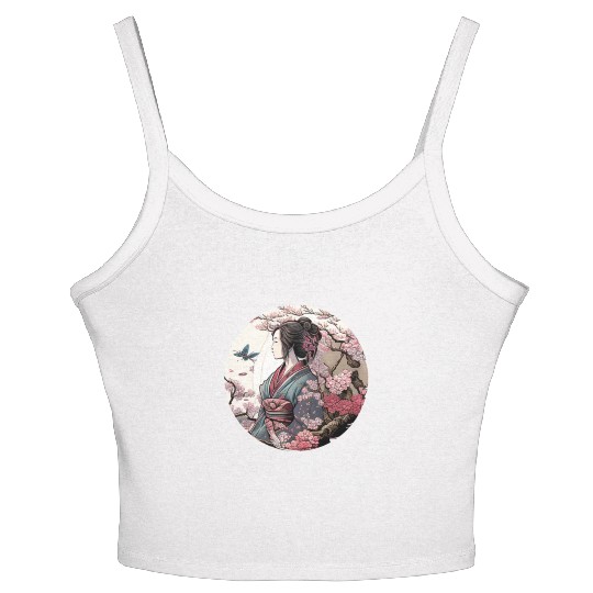 Beautiful Geisha Geiko Geigi Cherry Blossom Sakura Women's Spaghetti Strap Tank Top